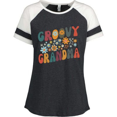 Groovy Grandma Retro Colorful Flowers Design Grandmother Enza Ladies Jersey Colorblock Tee