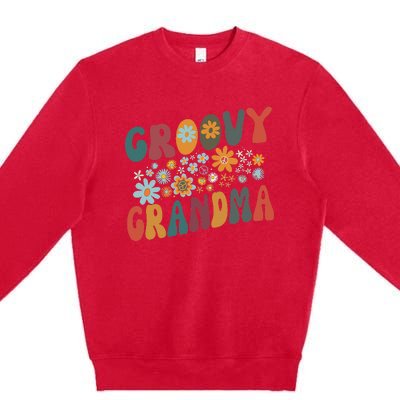 Groovy Grandma Retro Colorful Flowers Design Grandmother Premium Crewneck Sweatshirt