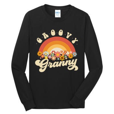 Groovy Granny Retro Rainbow Colorful Flowers Design Grandma Tall Long Sleeve T-Shirt