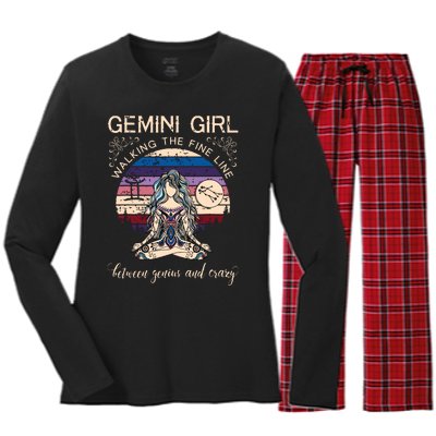 Gemini Girl Retro Zodiac Women's Long Sleeve Flannel Pajama Set 