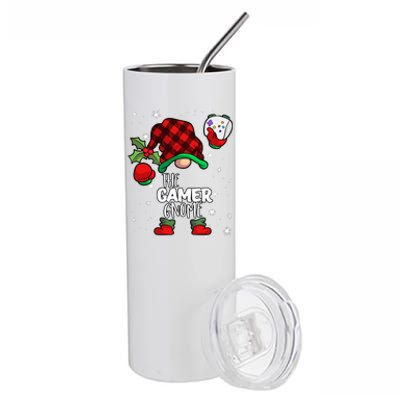 Gamer Gnome Red Buffalo Plaid Matching Family Christmas Stainless Steel Tumbler