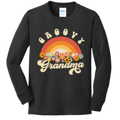 Groovy Grandma Retro Rainbow Colorful Flowers Design Kids Long Sleeve Shirt