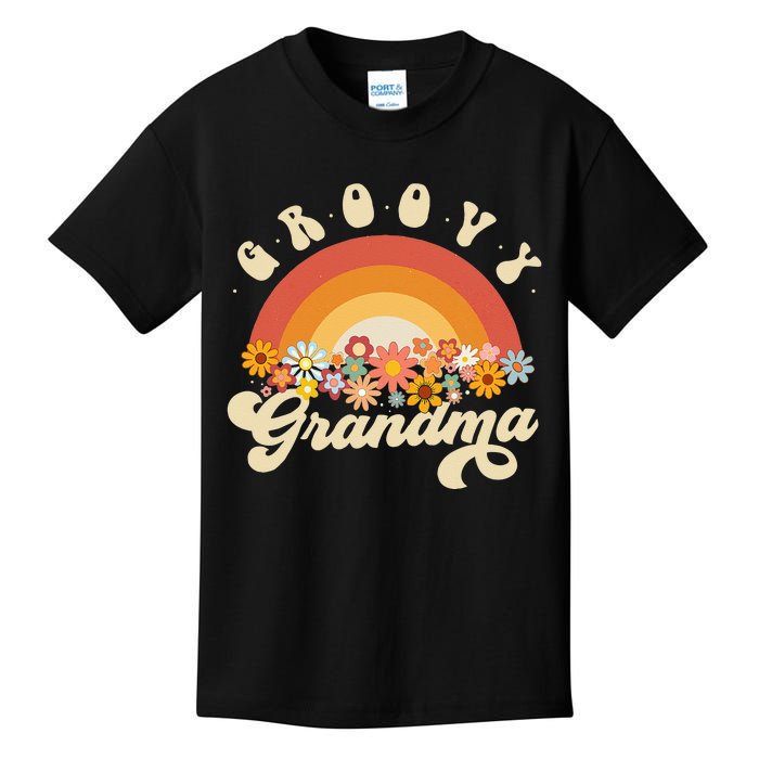 Groovy Grandma Retro Rainbow Colorful Flowers Design Kids T-Shirt