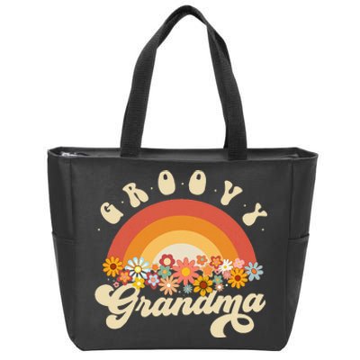 Groovy Grandma Retro Rainbow Colorful Flowers Design Zip Tote Bag