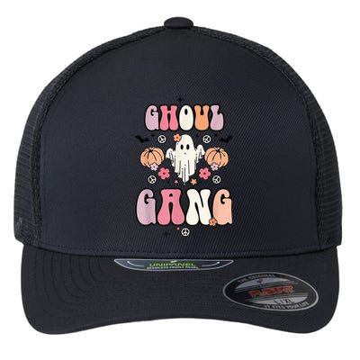 Ghoul Gang Retro Groovy Flowers Funny Ghosts Boo Halloween Flexfit Unipanel Trucker Cap