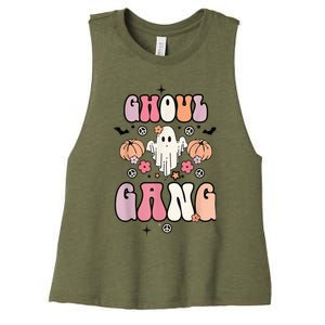 Ghoul Gang Retro Groovy Flowers Funny Ghosts Boo Halloween Women's Racerback Cropped Tank