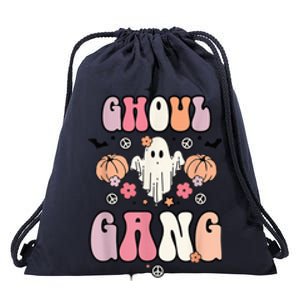 Ghoul Gang Retro Groovy Flowers Funny Ghosts Boo Halloween Drawstring Bag