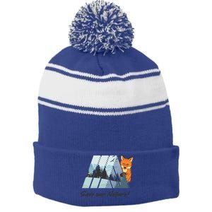 Go Green! Save The Earth Save Our Nature! Great Gift Stripe Pom Pom Beanie