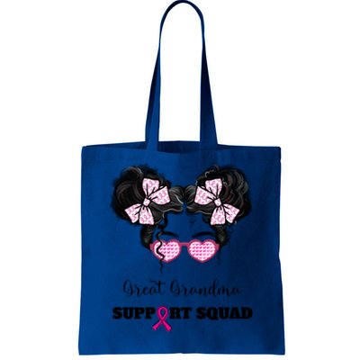 Great Grandma Support Squad Messy Bun Breast Cancer Support Gift Tote Bag