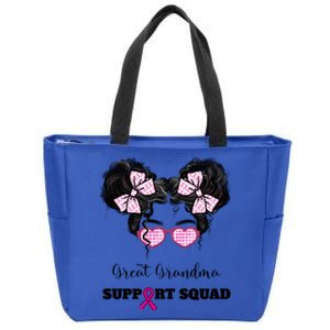 Great Grandma Support Squad Messy Bun Breast Cancer Support Gift Zip Tote Bag