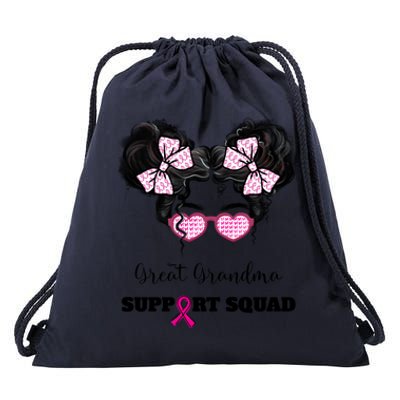 Great Grandma Support Squad Messy Bun Breast Cancer Support Gift Drawstring Bag