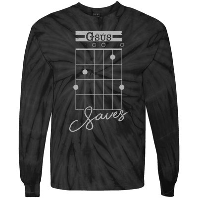 Guitar Gsus Saves Funny Christian Guitarist Tie-Dye Long Sleeve Shirt