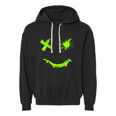 Green Grunge Smile Green Color Graphic Garment-Dyed Fleece Hoodie