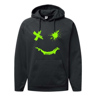 Green Grunge Smile Green Color Graphic Performance Fleece Hoodie