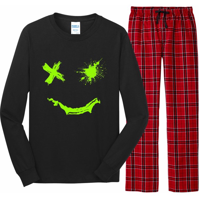 Green Grunge Smile Green Color Graphic Long Sleeve Pajama Set