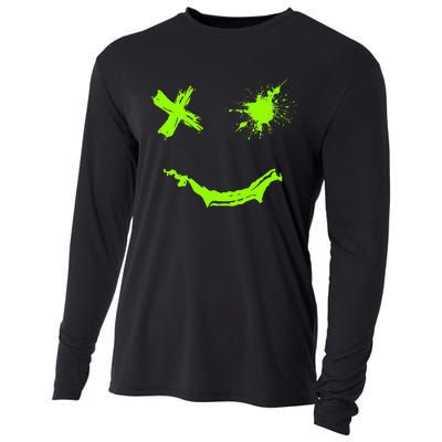 Green Grunge Smile Green Color Graphic Cooling Performance Long Sleeve Crew