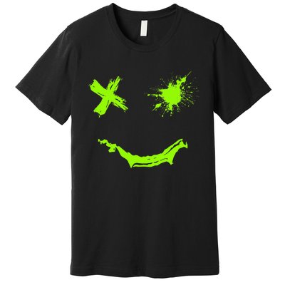 Green Grunge Smile Green Color Graphic Premium T-Shirt