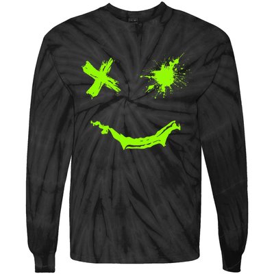 Green Grunge Smile Green Color Graphic Tie-Dye Long Sleeve Shirt