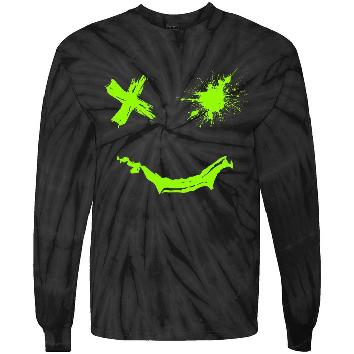 Green Grunge Smile Green Color Graphic Tie-Dye Long Sleeve Shirt