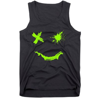 Green Grunge Smile Green Color Graphic Tank Top