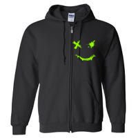 Green Grunge Smile Green Color Graphic Full Zip Hoodie