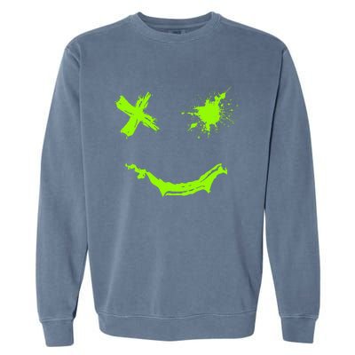 Green Grunge Smile Green Color Graphic Garment-Dyed Sweatshirt