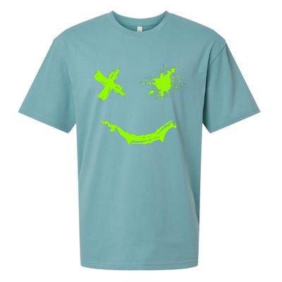 Green Grunge Smile Green Color Graphic Sueded Cloud Jersey T-Shirt