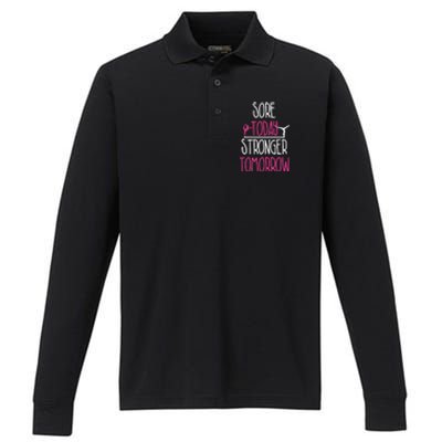 Gymnast Gift Sore Today Stronger Tomorrow Funny Gymnastics Gift Performance Long Sleeve Polo