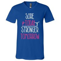 Gymnast Gift Sore Today Stronger Tomorrow Funny Gymnastics Gift V-Neck T-Shirt