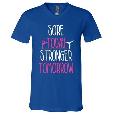 Gymnast Gift Sore Today Stronger Tomorrow Funny Gymnastics Gift V-Neck T-Shirt