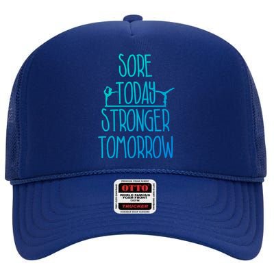 Gymnast Gift Sore Today Stronger Tomorrow Funny Gymnastics Gift High Crown Mesh Back Trucker Hat