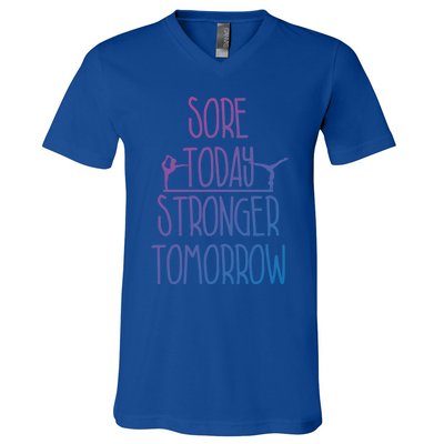 Gymnast Gift Sore Today Stronger Tomorrow Funny Gymnastics Gift V-Neck T-Shirt