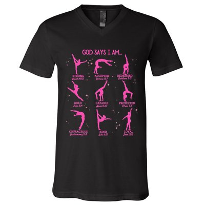 Gymnastics God Says I Am Bible Verse Gymnast Christian Jesus V-Neck T-Shirt