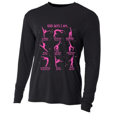 Gymnastics God Says I Am Bible Verse Gymnast Christian Jesus Cooling Performance Long Sleeve Crew