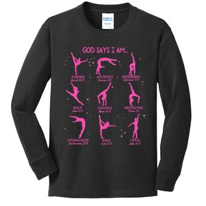 Gymnastics God Says I Am Bible Verse Gymnast Christian Jesus Kids Long Sleeve Shirt