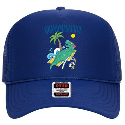 Grandmasaurus Grandma Saurus Dinosaur Family Vacation Beach Great Gift High Crown Mesh Back Trucker Hat