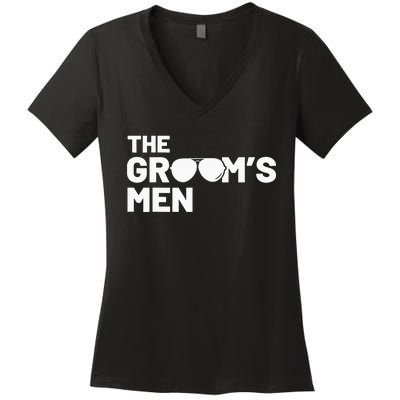 Groomsmen Groom Squat Men Bachelor Supplies Party Wedding Women's V-Neck T-Shirt