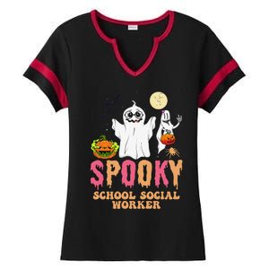 Groovy Ghost Spooky Retro School Social Worker Halloween Ladies Halftime Notch Neck Tee