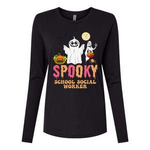 Groovy Ghost Spooky Retro School Social Worker Halloween Womens Cotton Relaxed Long Sleeve T-Shirt