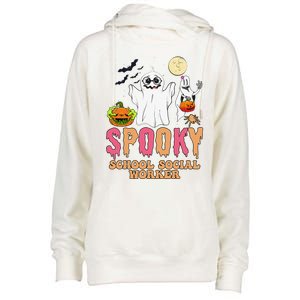 Groovy Ghost Spooky Retro School Social Worker Halloween Womens Funnel Neck Pullover Hood