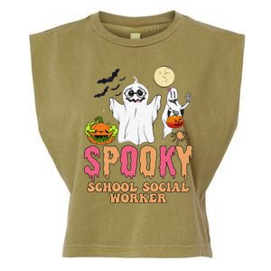 Groovy Ghost Spooky Retro School Social Worker Halloween Garment-Dyed Women's Muscle Tee