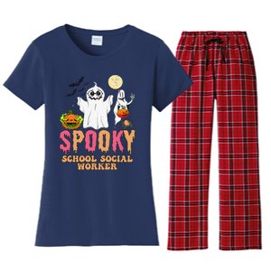 Groovy Ghost Spooky Retro School Social Worker Halloween Women's Flannel Pajama Set