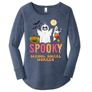 Groovy Ghost Spooky Retro School Social Worker Halloween Women's Perfect Tri Tunic Long Sleeve Shirt