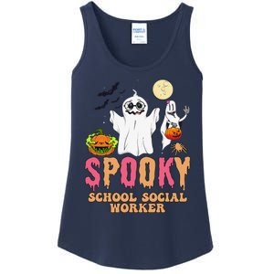 Groovy Ghost Spooky Retro School Social Worker Halloween Ladies Essential Tank