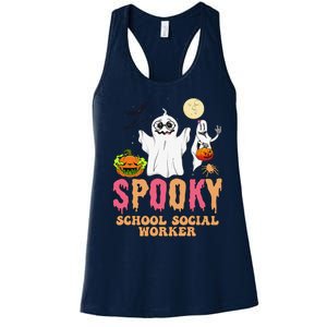 Groovy Ghost Spooky Retro School Social Worker Halloween Women's Racerback Tank