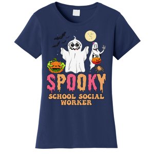 Groovy Ghost Spooky Retro School Social Worker Halloween Women's T-Shirt