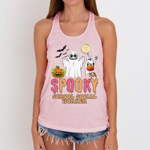 Groovy Ghost Spooky Retro School Social Worker Halloween Women's Knotted Racerback Tank