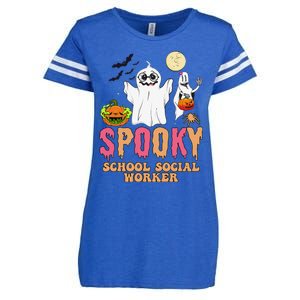 Groovy Ghost Spooky Retro School Social Worker Halloween Enza Ladies Jersey Football T-Shirt