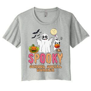 Groovy Ghost Spooky Retro School Social Worker Halloween Women's Crop Top Tee