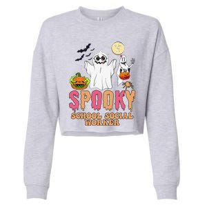 Groovy Ghost Spooky Retro School Social Worker Halloween Cropped Pullover Crew